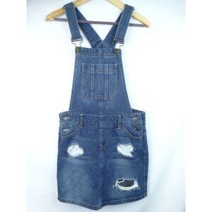 Blue Spice Juniors Overall Dress Size 3 Blue Denim Jean Distressed Jumper Dress